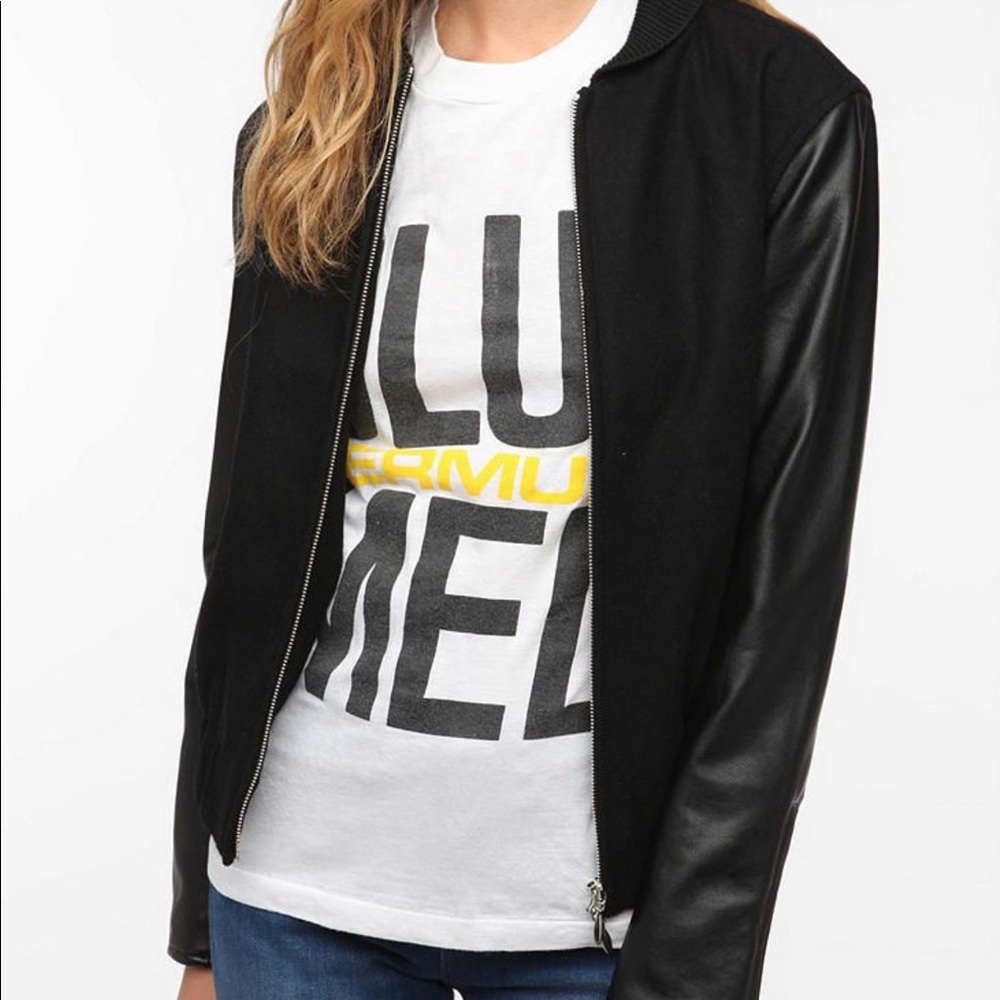 WeSC Edif Faux Leather Mix Bomber Jacket